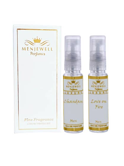 Menjewell Love On Fire + Chandan Perfume Gift Set For Men 10ml 0.3 Fl.oz. Each Pack Of 2 | Pocket Perfume Gift Set For Husband | Eau De Parfum