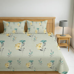 Luxurious Queen Size Bedsheet For Double Bed With 2 Pillow Cover - 90 X 90 Inches, Yellow & Green | Perfect For Daily Use, Guest Rooms | Gift For Housewarmings, Weddings