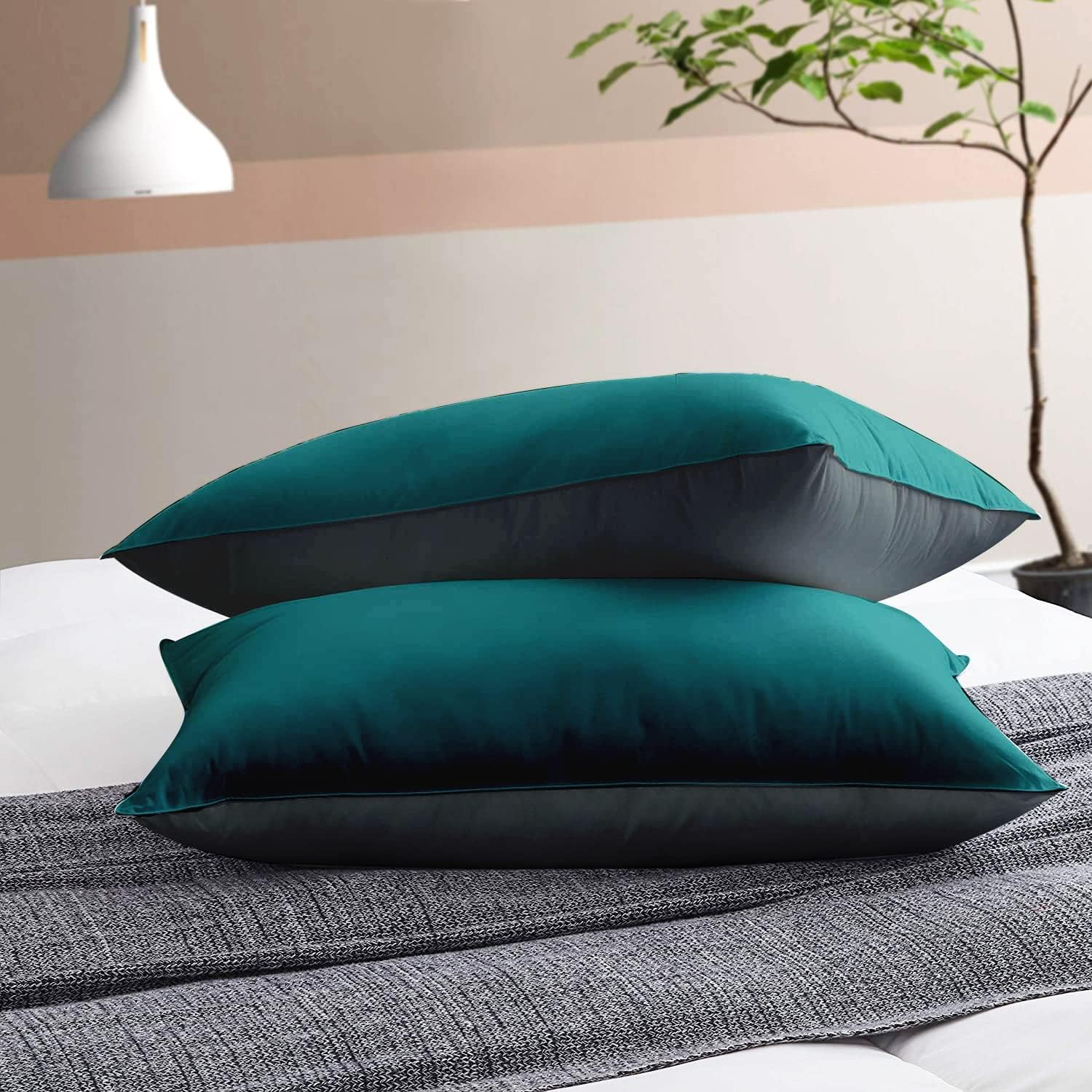Premium Microfiber Soft Pillow For Sleeping, Teal & Grey, King Size - 17 X 27 Inches | Comfy Hotel Comfort Pillow, Vacuum Packed | Bed Pillow, Hypoallergenic, Lightweight - Set Of 2