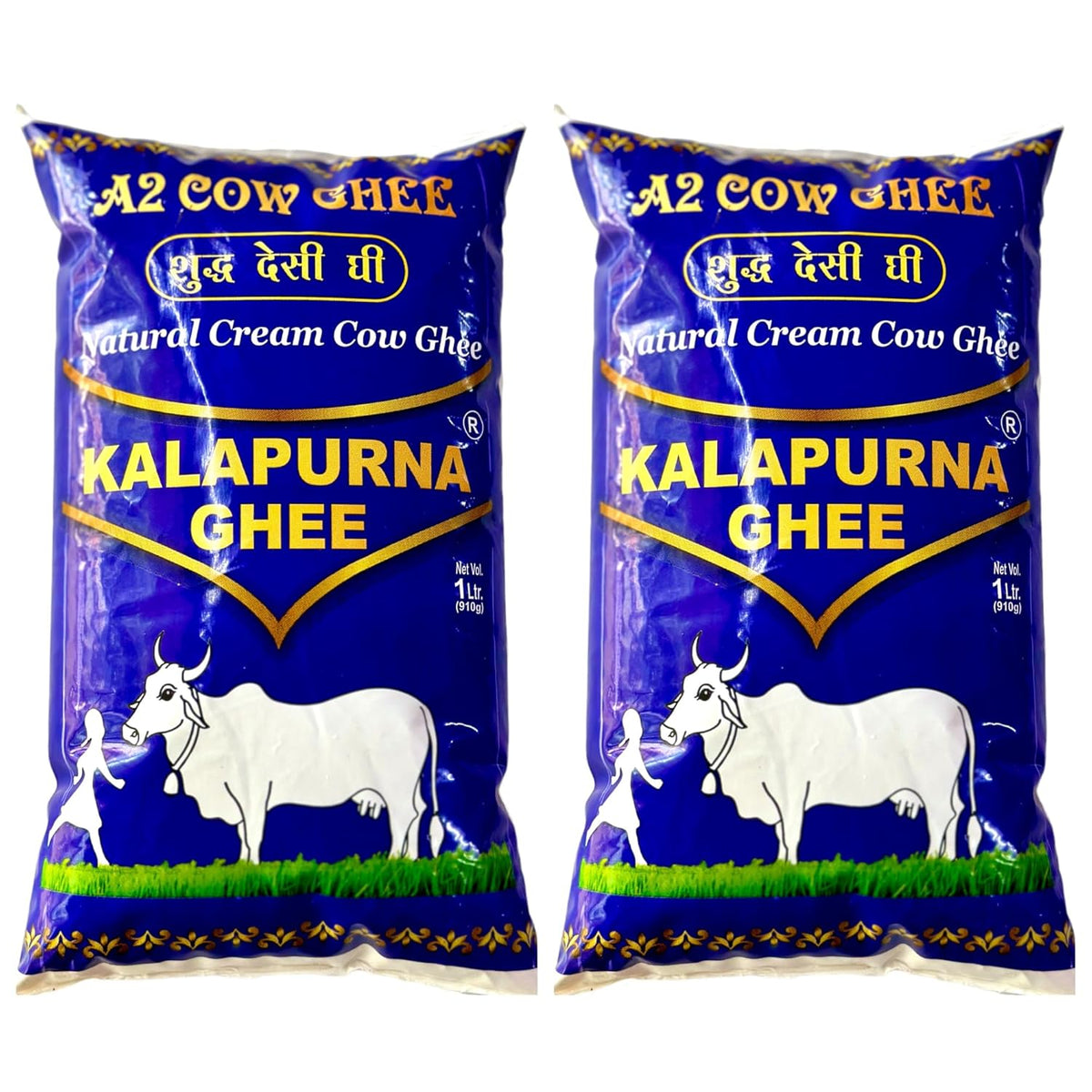 Organic Natural A2 Desi Cow Ghee By Kalapurna Ghee | Delicious & Nutritious Healthy Desi Cow Ghee For Protact Eyesight | 2 Litre (1 Litr * 2) 67.6 Ounce | Pouch Pack