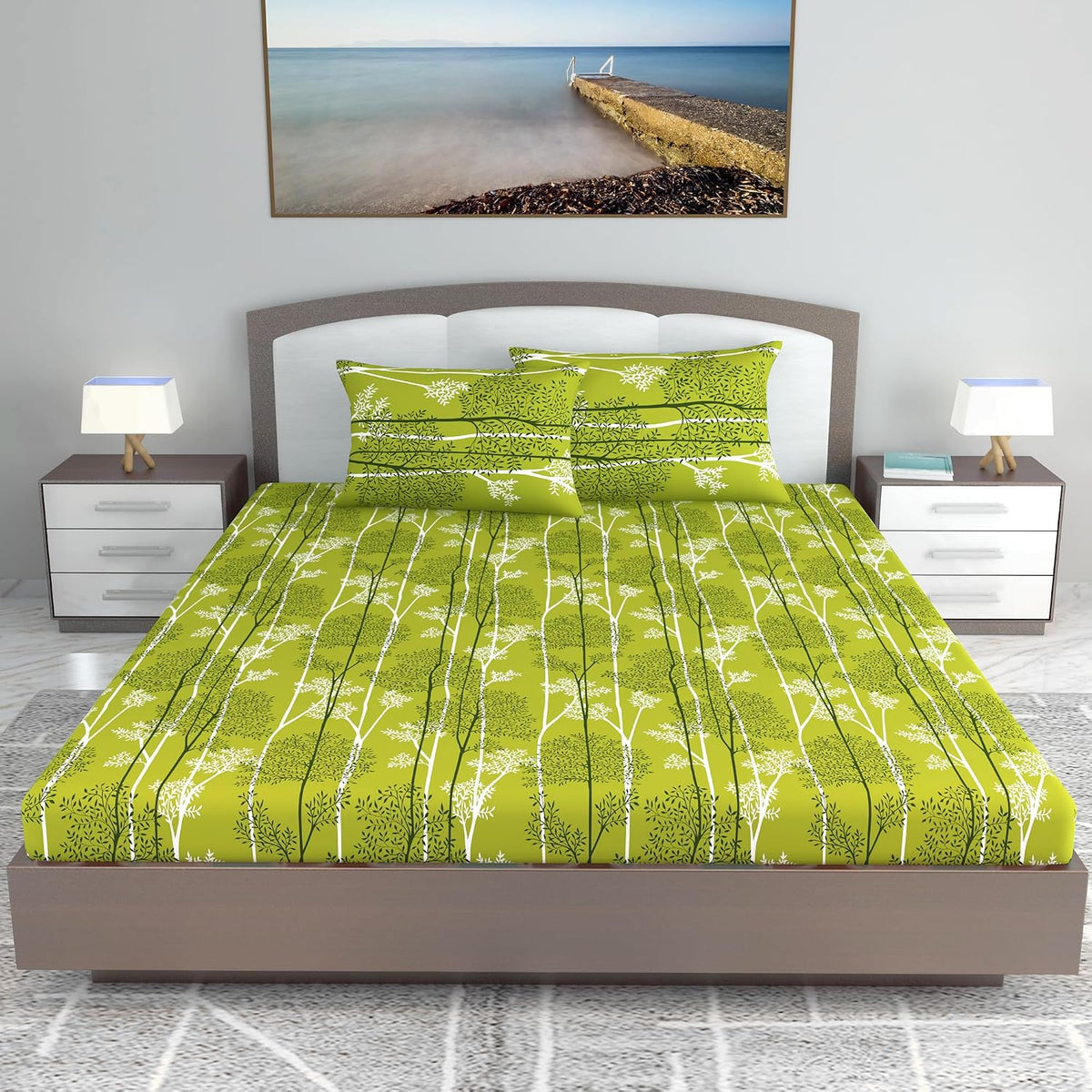 King Size Double Bedsheet With 2 Pillow Cover - 87 X 108 Inches, Light Green | Skin Friendly Fabric For Everyday Comfort - Perfect Gifting For Wedding Anniversary