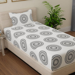 Flat 1 Single Size Bedsheet With 1 Pillow Covers - Size 55 X 88 Inches, White & Black | Luxury Soft Sheet, Lightweight & Breathable Bedsheet