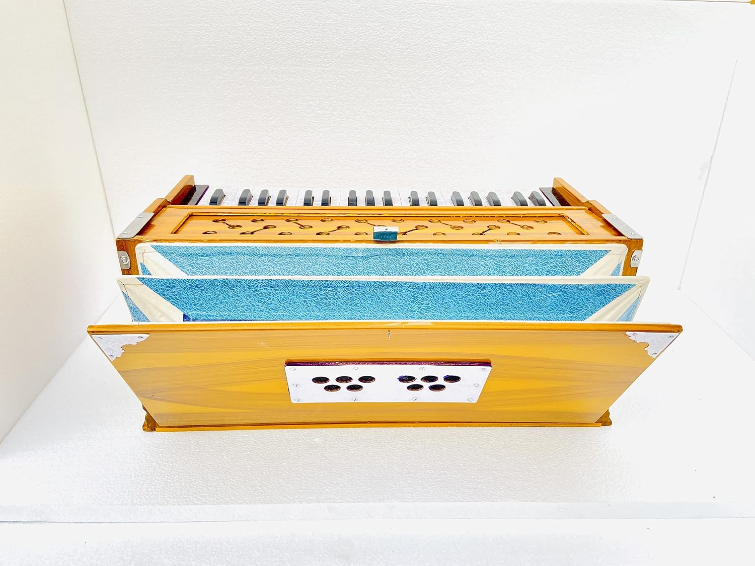 Musical Instrument Harmonium With Cover Bag - 7 Stopper, 39 Keys, Double Fold Bellows, Two Reeds (Base- Male), 3 1/4 Octaves | Tuning 440 Standard Pitch - Compact & Portable Design