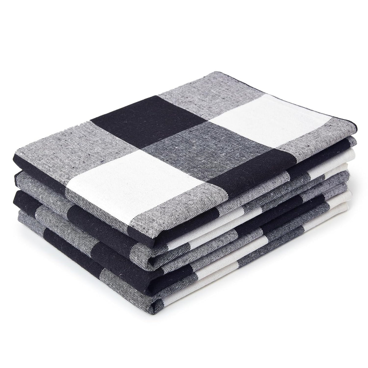 Encasa Xo Kitchen Cooking Cloth 340 Gsm | Cotton Hand Towel For Drying Dishes Highly Absorbent Cleaning & Quick Drying Of Plates | Buffalo Black Checks (Set Of 4)