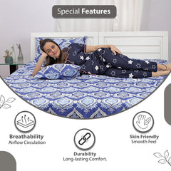 100% Cotton Single Bedsheet With 1 Matching Pillow Covers - 57 X 87 Inches, Blue & White | All Weather Comfort & Bedroom - Softness & Natural Breathability