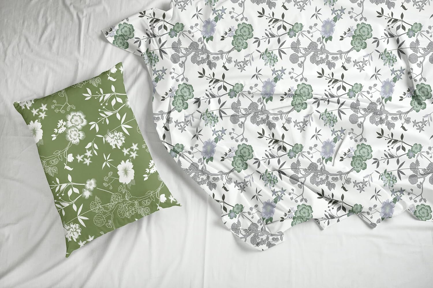 1 Single Bedsheet & 1 Pillow Cover - 54 X 84 Inches, Sage Green & White | Coordinated Look For Your Bedding | Durable & Easy To Maintain