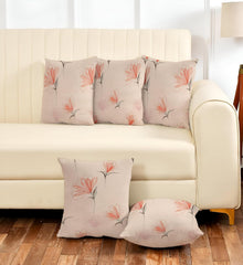 Microfiber Square Pillow Cushion For Sofa & Bed, Light Pink - 16 X 16 Inch | Soft, For Comfort & Back Support | Breathable, Premium Cotton Cushion Cover With Zip, Neck Support - Set Of 5