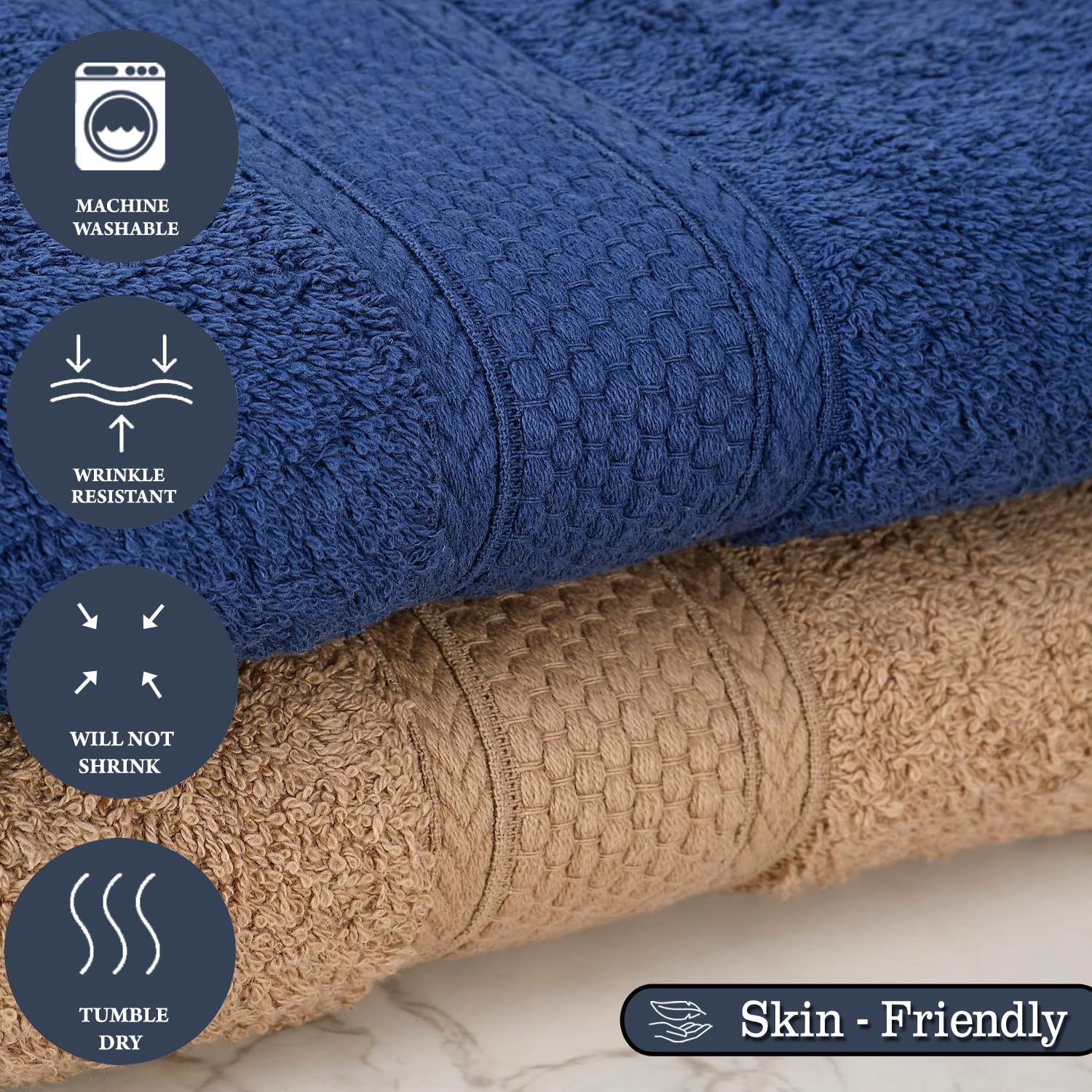 Fresh From Loom Luxury Edition Egyptian 100% Pure Cotton Bath Towel 1200 Gsm | High Water Heavy Soft Dual Stitched Bath Towel (Iris Blue & British Tan) - 2 Pcs