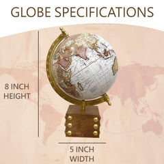 Small World Map Rotating Globe 6 Inch With Elegant Wood Box For Home Decor, Office Desktop Table, Showpiece, Traveler Geography - White, Pack Of 1