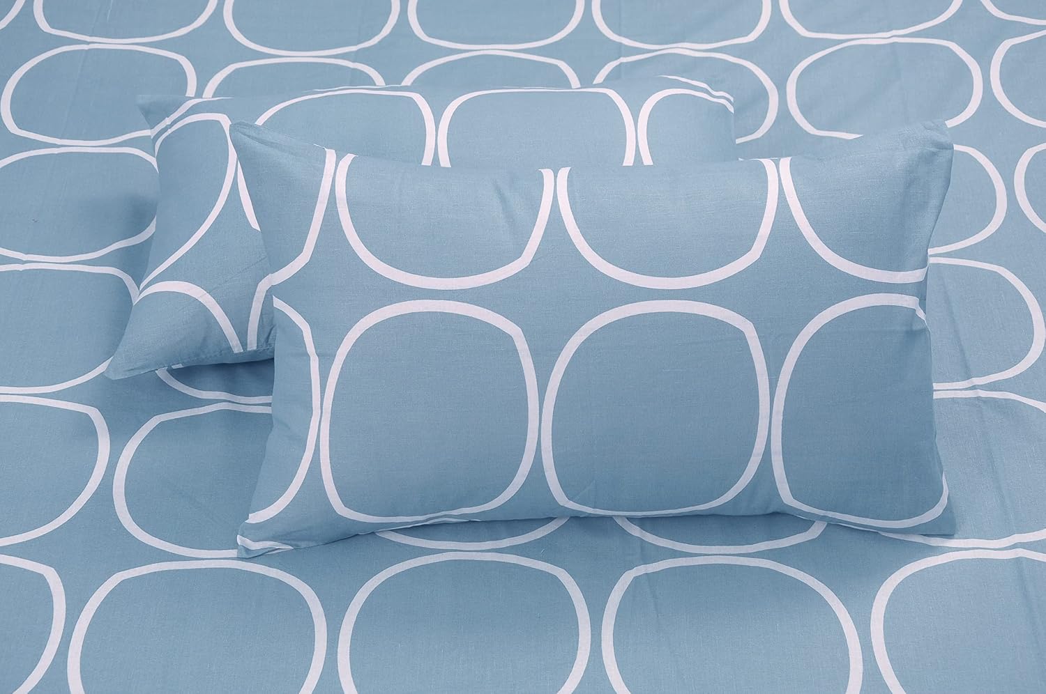 Cotton Bedsheet For Double Bed With 2 Pillow Covers - 88 X 96 Inches, Blue & White | Good For Guest Houses, & Daily Home Use