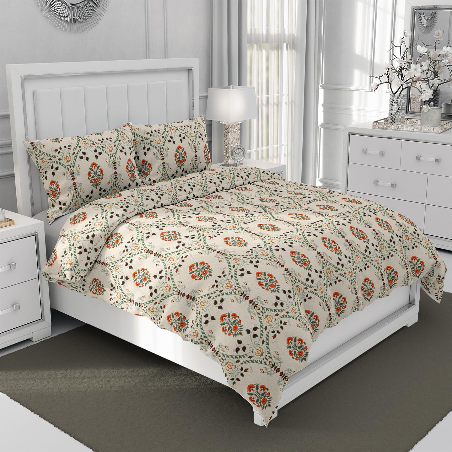 1 Double Bedsheet For King Size With 2 Large Size Pillow Covers - 108 X 108 Inches, Beige | Light Weight, Suitable For All Seasons & Easy To Wash