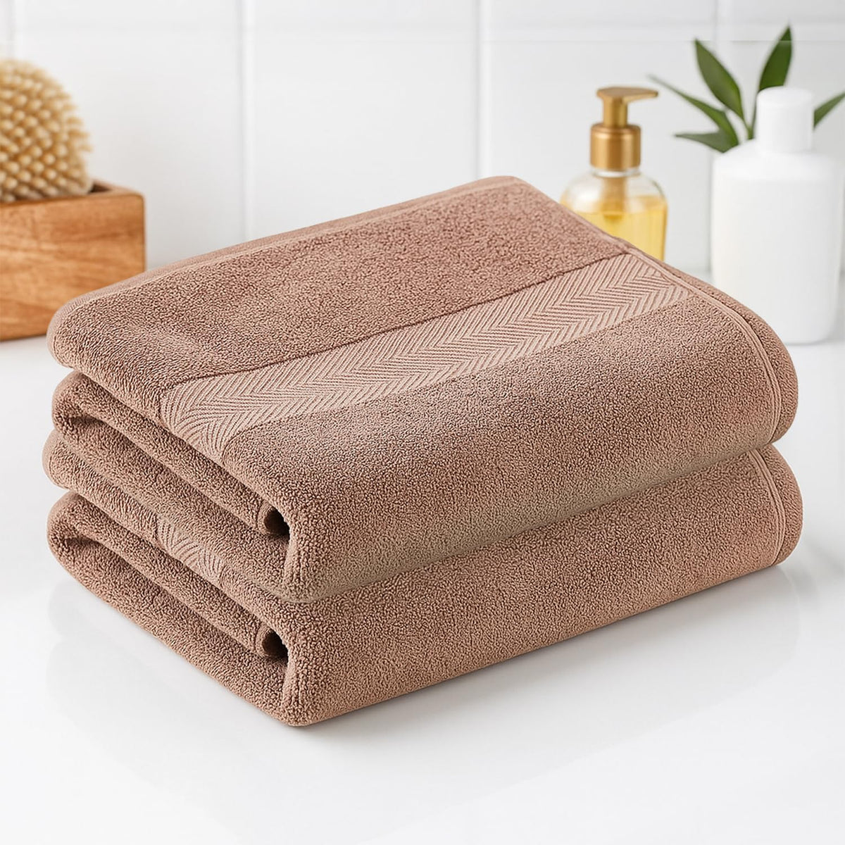 Earthy Fables Pure Carded Cotton Bath Towel 1000 Gsm | Soft, Absorbent, Quick Dry & Skin-Friendly Towel Set Of 2 (Mocha)