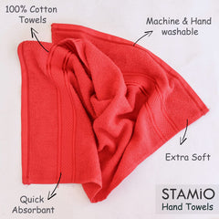 Stamio Cotton Hand Towel 425 Gsm For Men, Women, Home Use, Gym, Wash Basin | Soft, Absorbent, Quick Dry, Small Size Towels, Travel Friendly (Gajri) - Set Of 6