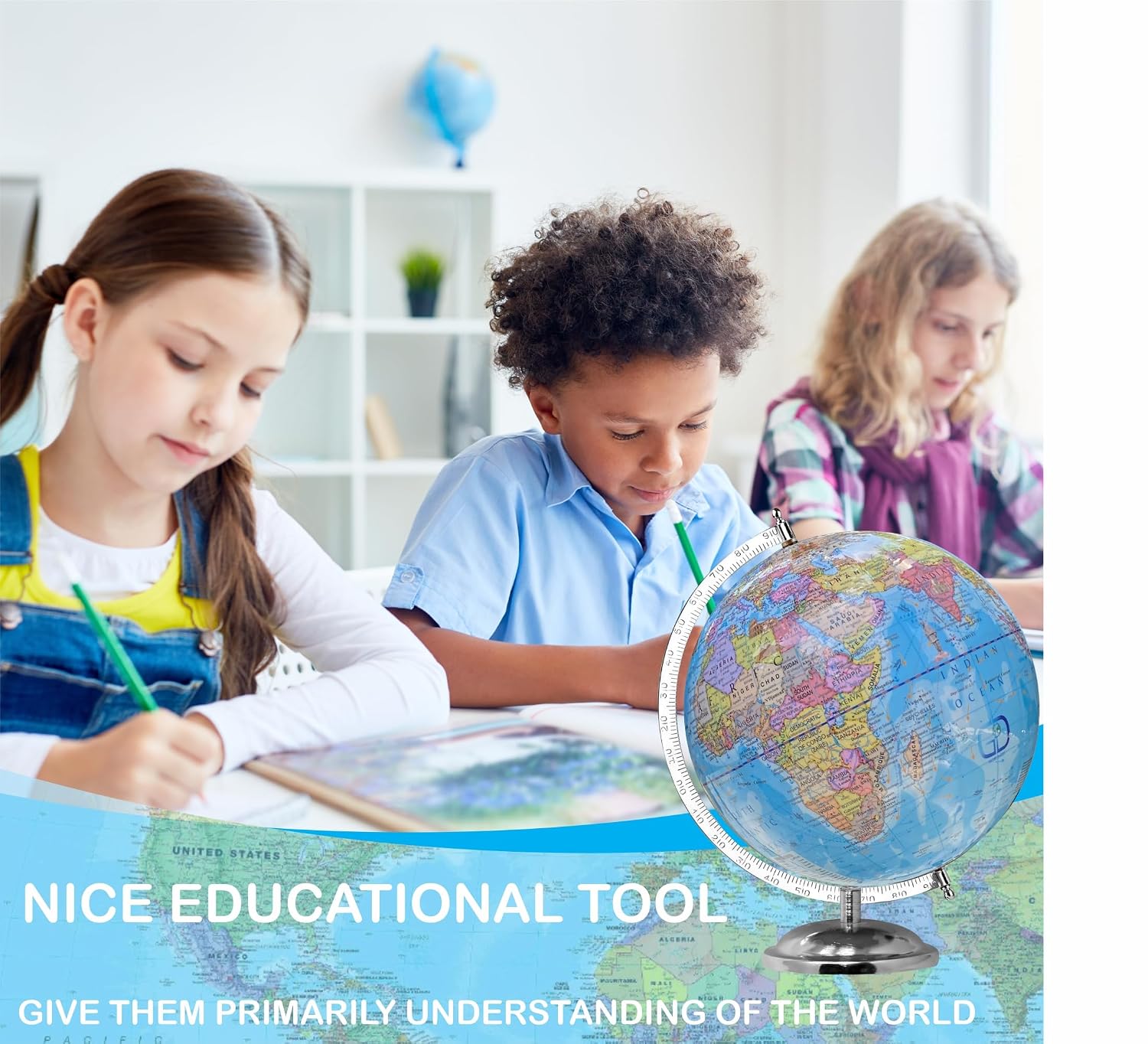 World Globe For Kids Learning 8 Inch With Metal Stand, For Office Table, Students, Gift For 10 Years Boy, Globe For Home Decor & Office Desk, Pack Of 1