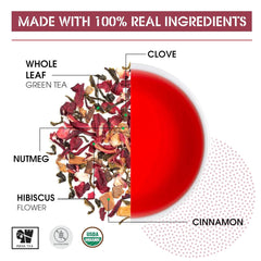Teabox Hibiscus Cinnamon Clove Green Tea - 100gm, 3.5 Ounce | Natural Hibiscus, Cinnamon & Clove - Antioxidant Rich, Improves Immunity | Low Caffeine, 0% Bitterness