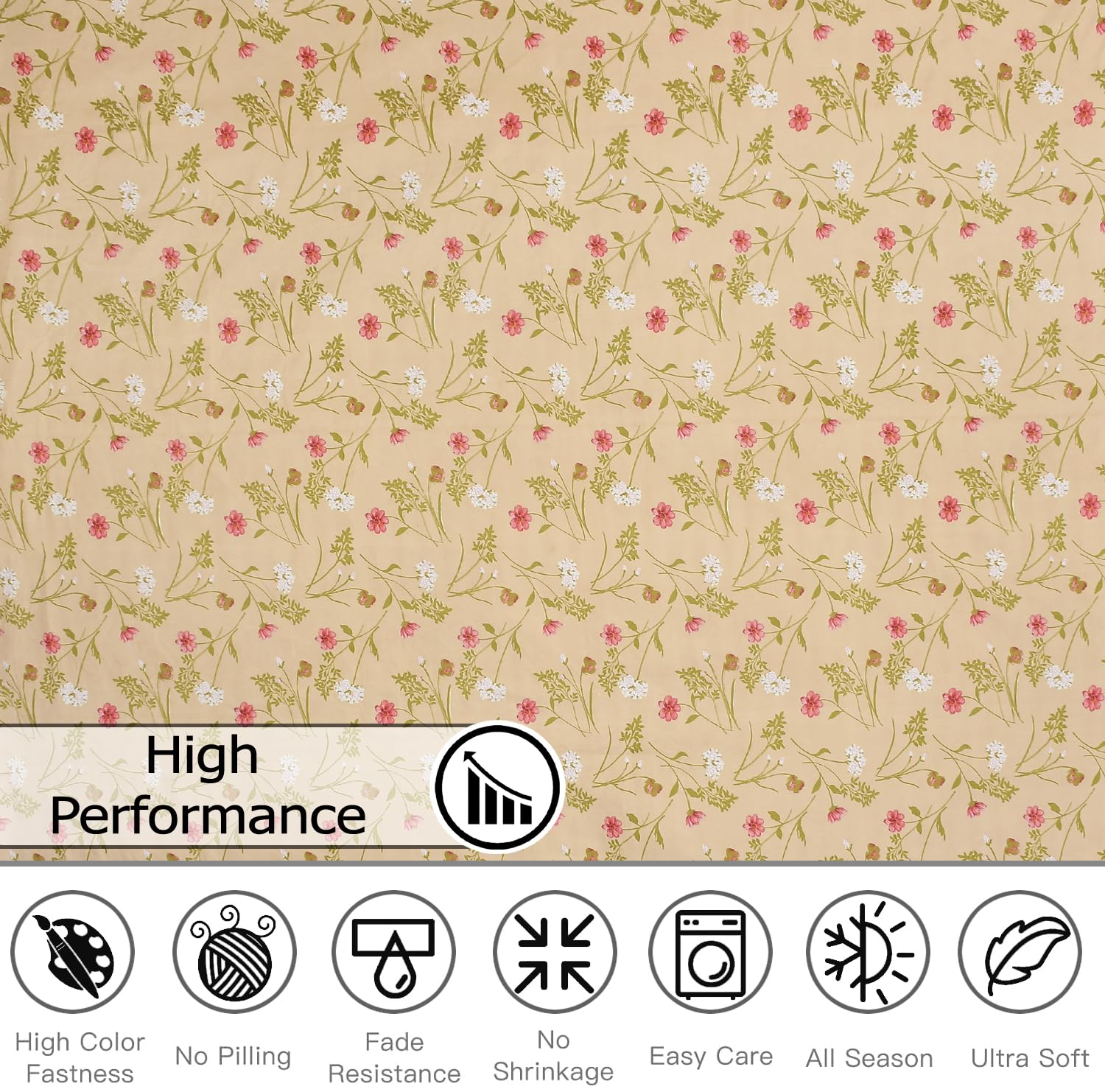 Printed King Size Bedsheet With 2 Pillow Cover - 108 X 108 Inches, Cream | Double Bed Breathable & Wrinkle Free | All-Season Comfort Bedsheet