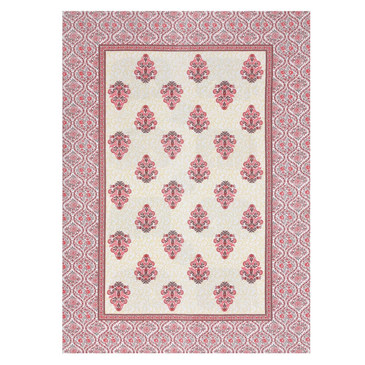 Soft Cotton Single Size Bedsheet With 1 Pillow Cover - 60 X 90 Inches, Cream & Red | Durable For Everyday Use - All Season Comfort