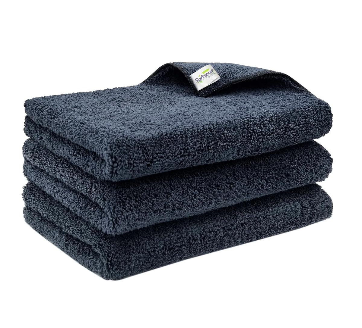 Softspun Microfiber High Loop Cleaning Cloths Towel 400 Gsm | Highly Absorbent, Lint & Streak Free, Multi-Purpose Wash Cloth For Kitchen, Window, Silverware - Pack Of 3 (Black)