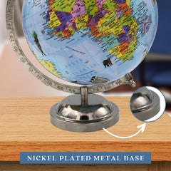 Educational 8 Inch Rotating World Globe With Chrome Finish Arc & Base, World Globe For Home Decor, Office Decor & Gifting For Students Learning, Pack Of 1