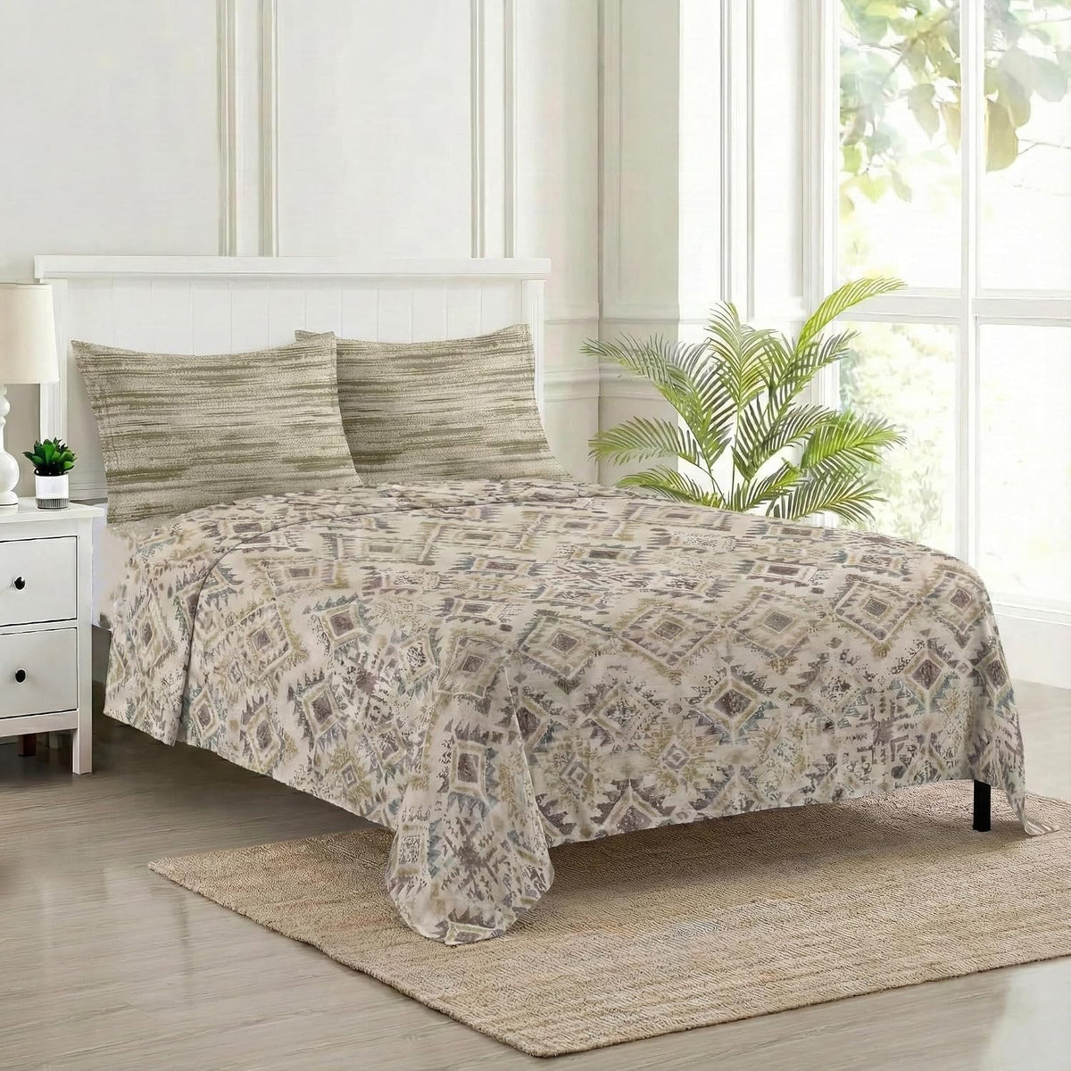 Printed Cotton King Size Printed Bedsheet With 2 Pillow Covers - 108 X 108 Inches, Beige | Ideal For Home Use & Perfect For Gifting On Weddings, Housewarmings & Festivals