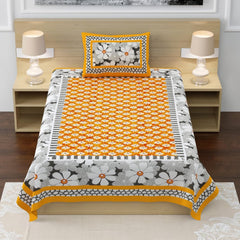 100% Cotton Single Bed Sheet With 1 Pillow Cover - 56 X 86 Inches, Grey & Yellow | Super Soft Microfiber, Breathable Wrinkle, Fade Resistant