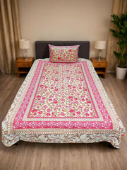 Cotton Single Bedsheet For Single Bed With 1 Pillow Cover - 60 X 90 Inches, Yellow & Pink | 240 Thread Count - Breathable & Lightweight | Perfect For All-Season Use