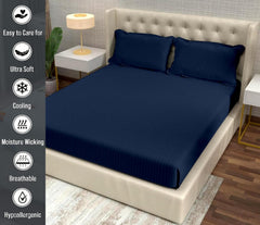 Striped Navy Blue Bedsheet For King Size With 2 Pillow Cover (90 X 95 Inches) | Softer & Durable For All Season | Ideal For Daily Use Home Bedsheet