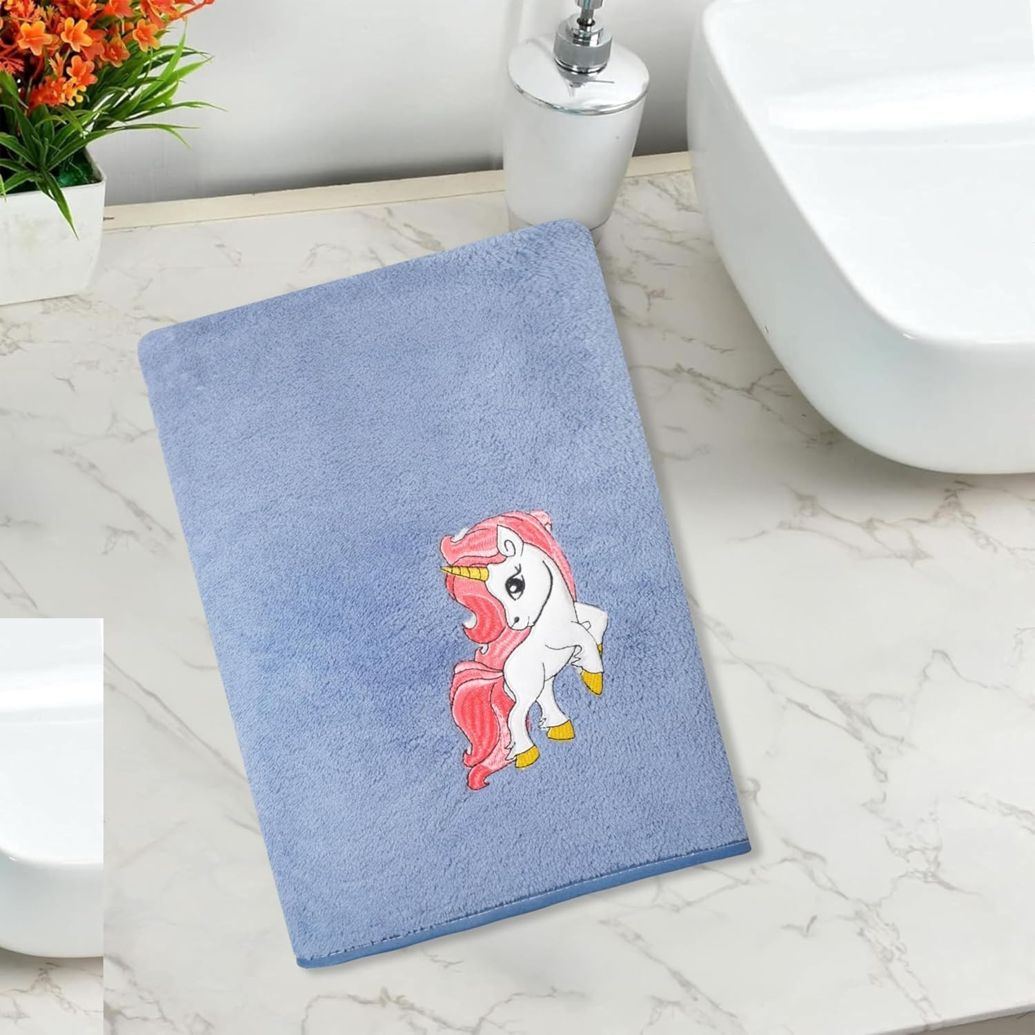 Maxoshine Microfiber Kids Bath Towels 400 Gsm | Quick Dry Super Absorbent Super Soft Bath Towel For Babies Toddler-Baby Towel - Blue (Unicorn Design)