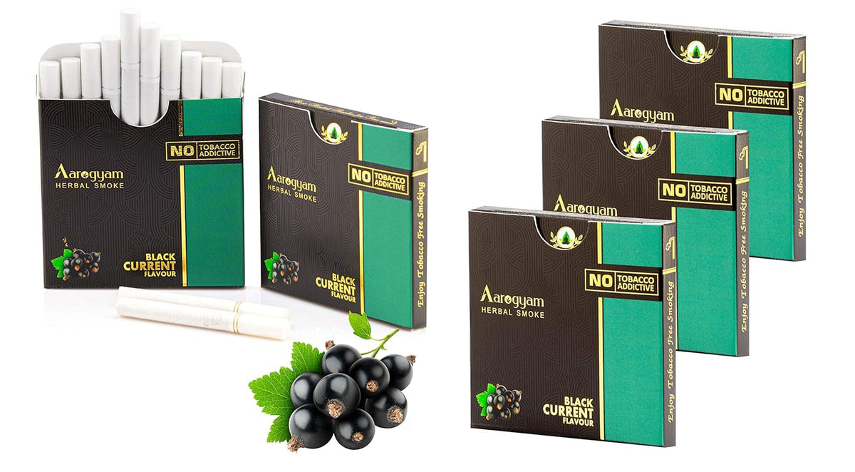Aarogyam Herbals 100% Tobacco & Nicotine Free Cigarette For Relieve Stress & Mood Enhance Product For Smokers - 10 Sticks In Each Packet (Black Current Flavour, Pack Of 5)