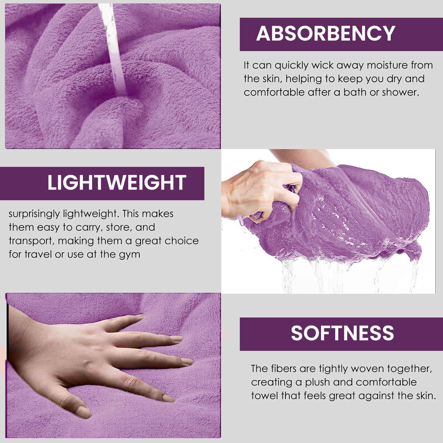 Maxoshine Microfiber Bath Towels Large Size-Super Soft Coral Fleece Bathing Towel Hook Quick Dry Super Absorbent-Bath Towel For Men & Women (Purple/Pista Green, Pack Of 2)