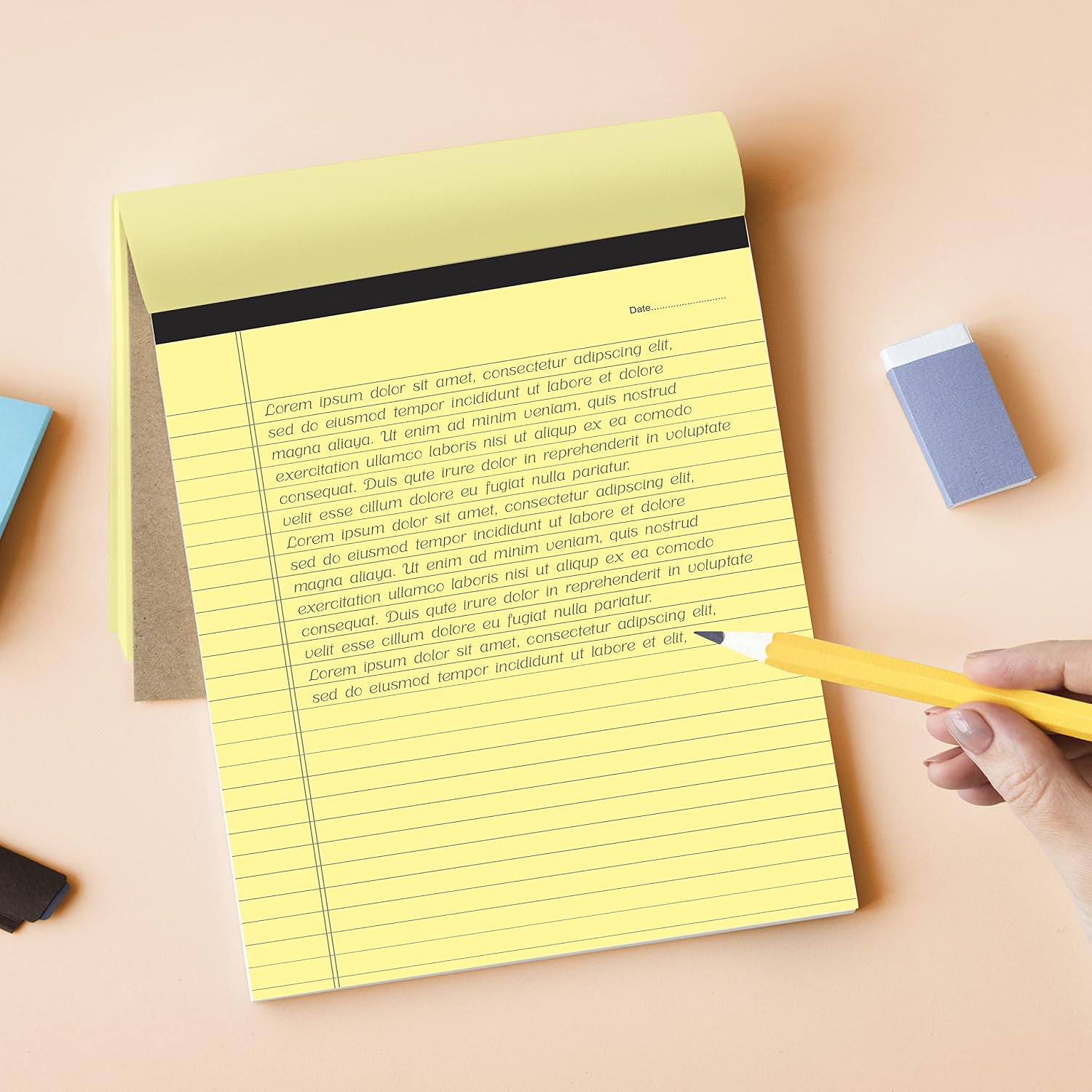 Office Notepads, A4 Size Legal/Wide Ruled, Colours Writing Office & Memo Pads (Yellow) Pack Of 1