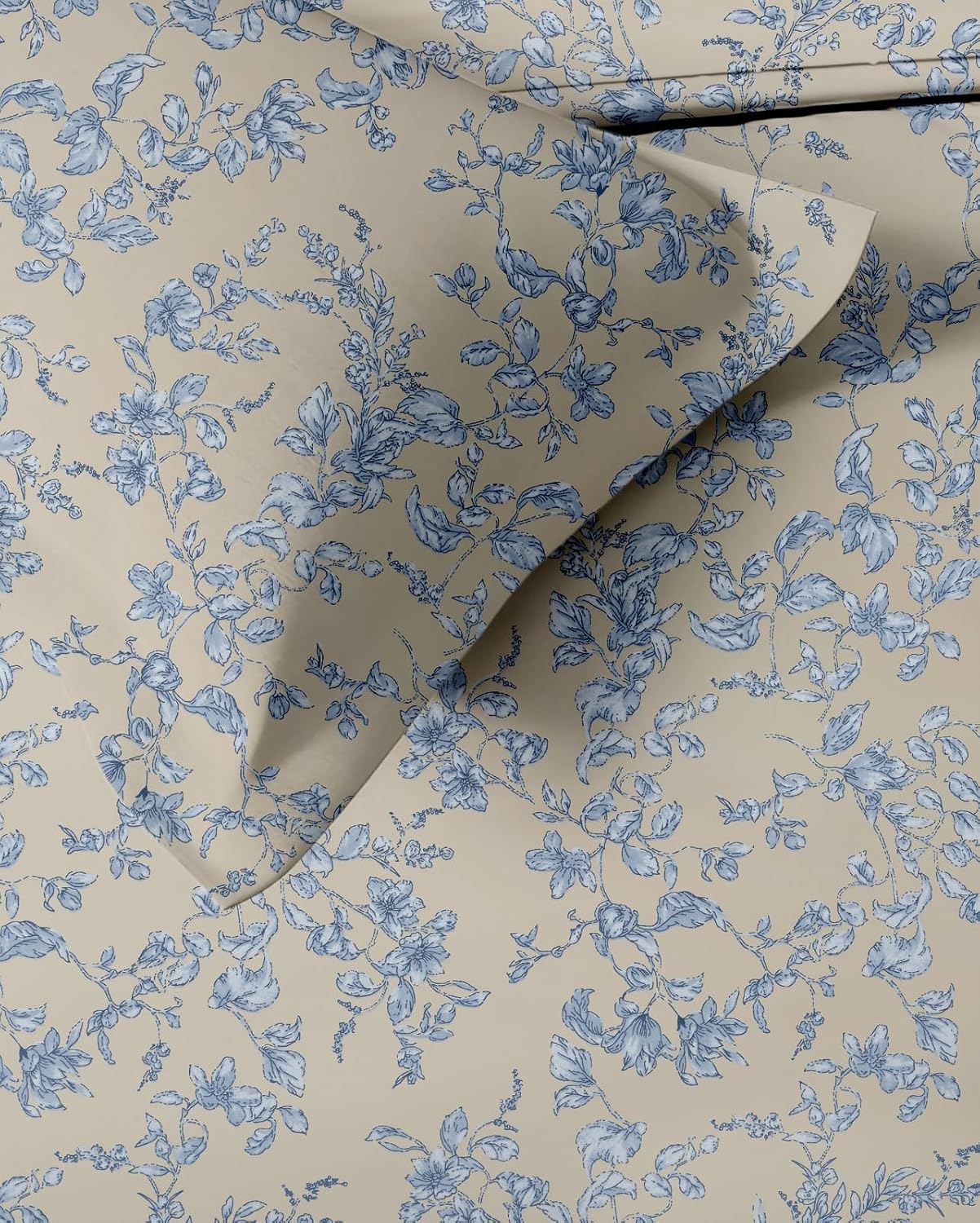 Cotton Printed Single Flat Bedsheet With 1 Pillow Cover - 60 X 100 Inches, Cream & Blue | Breathable & Skin Friendly Bedsheet | Ideal For Year Round Use