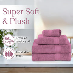 Ambra Linens Highly Absorbent Towel 500 Gsm | 100% Cotton, Soft And Plush, All Seasons Use, Large, Everyday Use, Durable (1hand, 1face, 2bath Towels Set) | Lilac