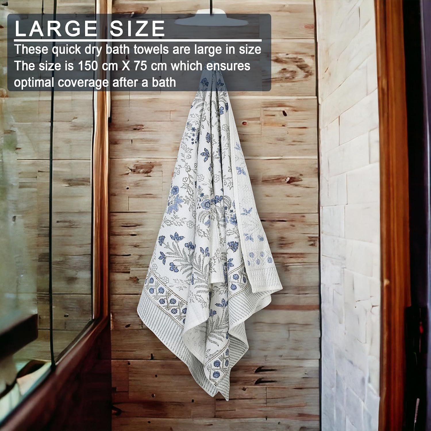 Urbano Homz 100% Cotton Large Size Bath Towel 350 Gsm | For Men & Women, Ethnic Bathing Towel (Blue & Grey)