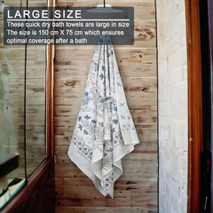 Urbano Homz 100% Cotton Large Size Bath Towel 350 Gsm | For Men & Women, Ethnic Bathing Towel (Blue & Grey)