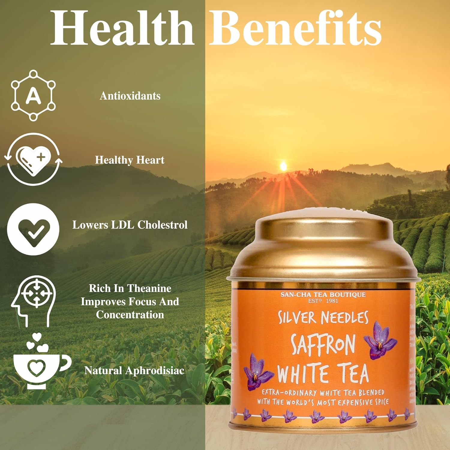 San-Cha Silver Needles Saffron White Tea - 25gm, 0.8 Ounce | Promotes Healthy & Glowing Skin - Low Caffeine, Richest In Antioxidants