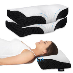 Cervical Memory Foam Pillow, Orthopedic Pillow For Pain Relief, White & Grey - 12 X 20 Inch | Cervical Pillow For Neck Pain, Shoulder Pain & Spinal Alignment, Washable Cover - Pack Of 2
