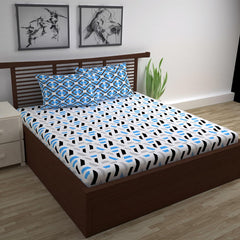 Cotton Double Bedsheet With 2 Pillow Covers | 87 X 100 Inches, Grey & Blue - Soft & Breathable Fabric | Comfortable For Daily Use