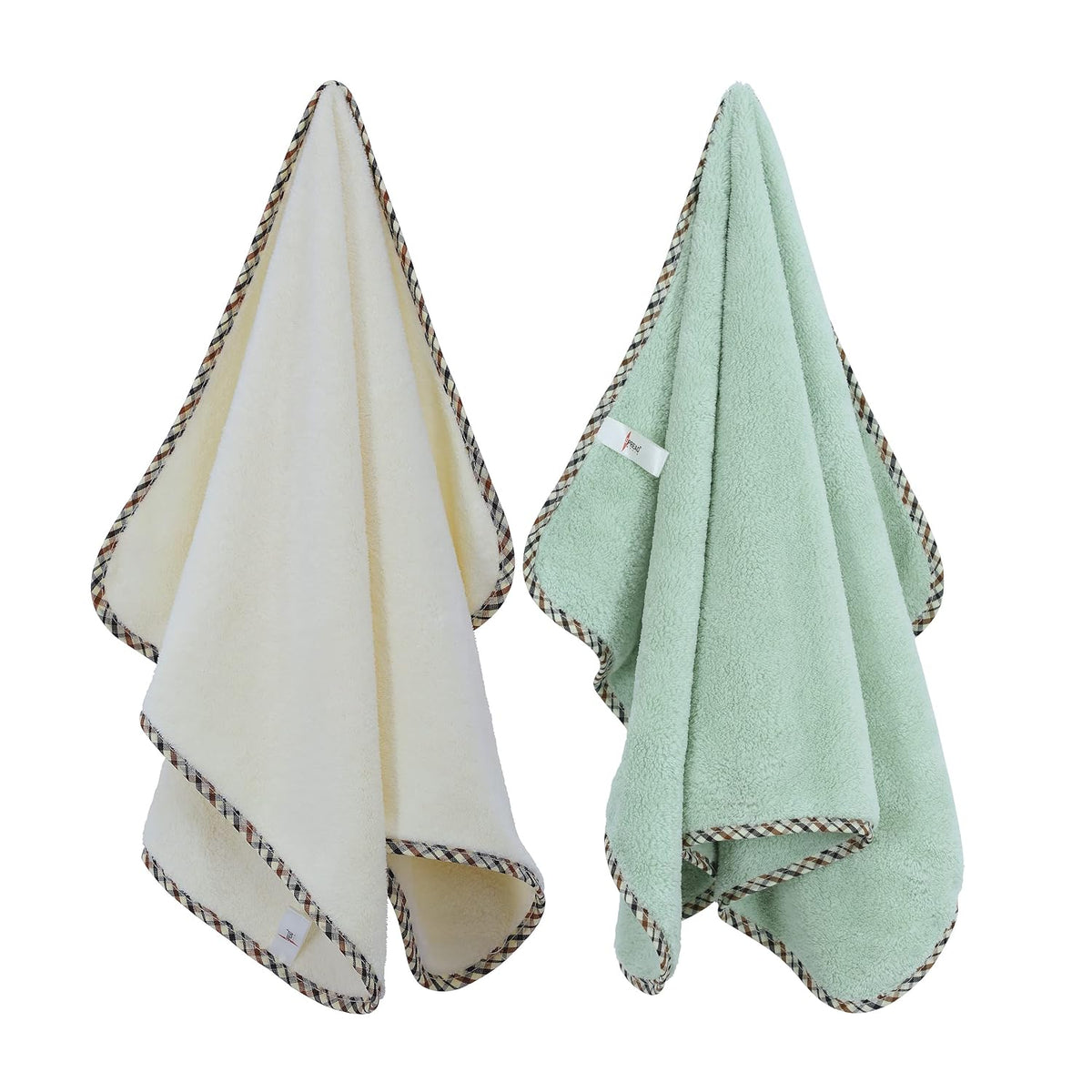 Spread Spain Microfiber Hand Towel 400 Gsm | Super Soft & Highly Absorbent Hand Towel For Gym & Workout Towels - Ivory & Olive (Pack Of 2)
