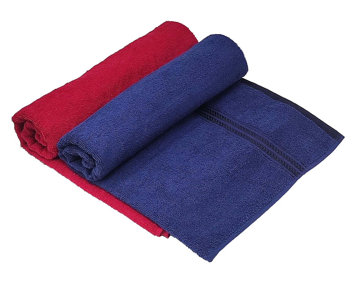 Lukzer Soft 100% Cotton Light Weight Super Absorbant Bath Towel 1200 Gsm (Dark Blue & Red) - 2 Pcs