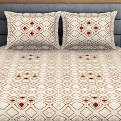 King Size 1 Double Bedsheet With 2 Pillow Covers - Size 108 X 108 Inches, Beige & Brown | Soft Feel Wrinkle Resistance | Durability & Comfort, Breathable