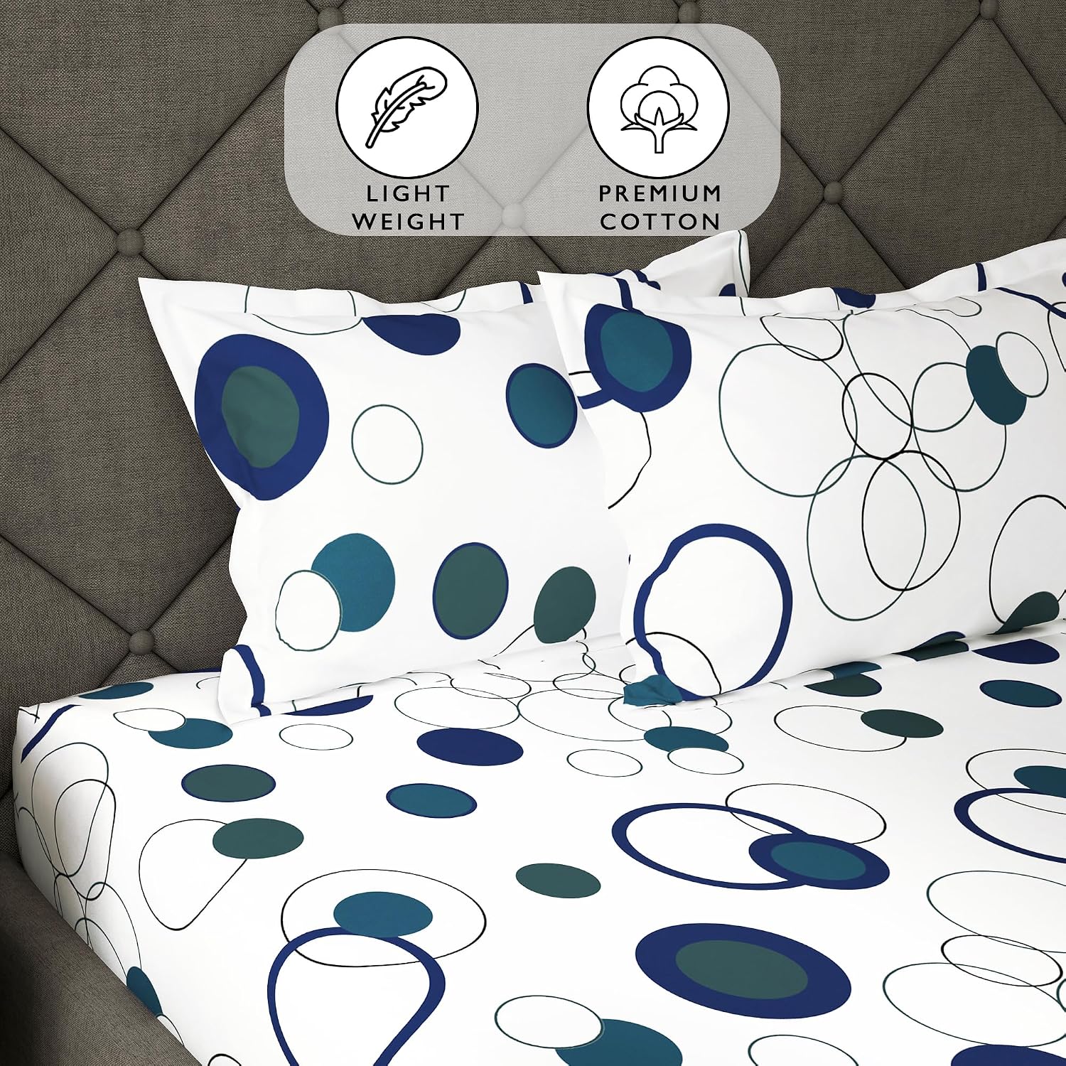 Bedsheet For Queen Size Bed With 2 Pillow Cover - 60 X 72 Inches, White & Blue | All Around Elastic Fitted Bedsheet - Perfect For Home Decor & Gifting