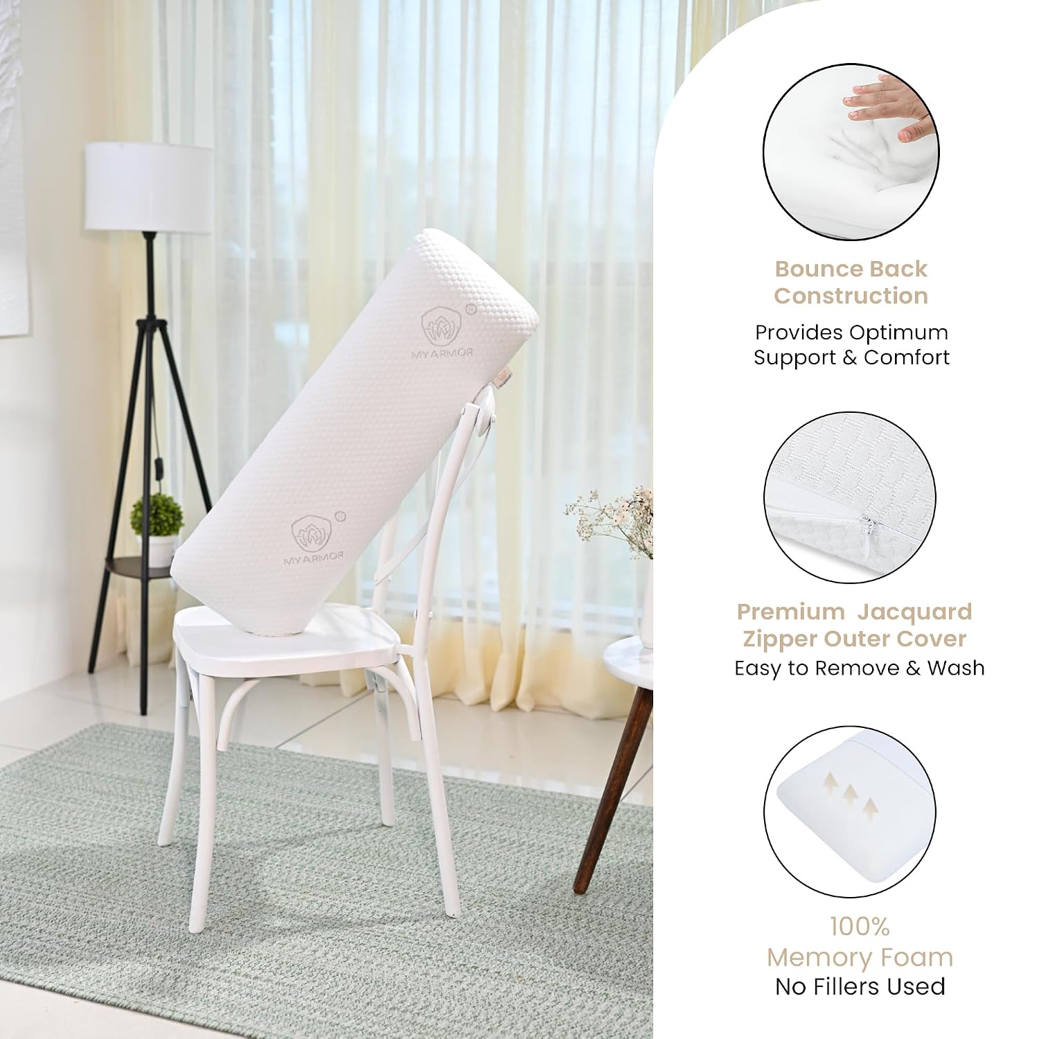 Memory Foam Half Body Pillow, For Sleeping & Hugging, Pregnancy Pillow, White - 30 X 10 X 5 Inches | Long Cuddle Pillow Suitable For Side Sleepers & Back Support | Velvet Cover, Bed Pillow