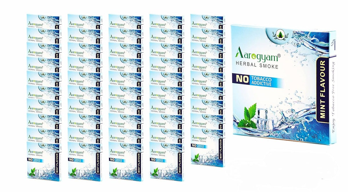 Aarogyam Herbals 100% Tobacco & Nicotine Free Cigarette For Relieve Stress & Mood Enhance Product For Smokers - 10 Sticks In Each Packet (Mint Flavour, Pack Of 50)