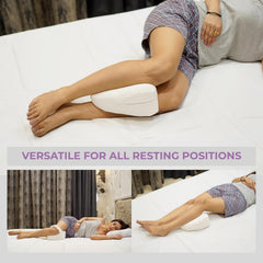 Memory Foam Knee Pillow For Sleeping, Leg Pillow For Pregnancy - White | For Back Pain, Side Sleepers, Sciatica & Knee Pain Relief | Knock Knee Pillow For Leg Support, Zipper Velvet Cover