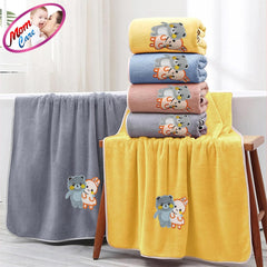 Mom Care Cotton Microfibre Bath Towels 290 Gsm | Extra Soft Quick Dry Strong Water Absorbent Bathing Towel For Kids (Multicolor)- Pack Of 4