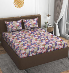 All Around Elastic Fitted Bedsheets King Size With 2 Pillow Covers | Double Size 72 X 78 X 10 Inches, Purple - Ideal For Hotel, House, Bedroom, Guest House