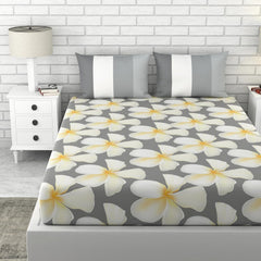 Perfect Cotton King Size Bedsheet With 2 Pillow Covers | 104 X 104 Inches, White & Grey | Durability, Breathability, Softness, & Easy Maintenance