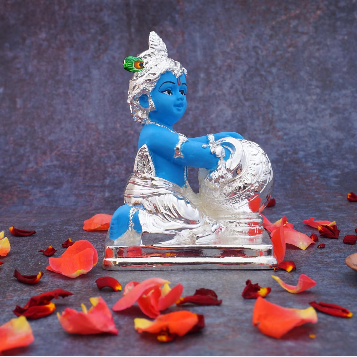 Silver Coated Lord Krishna Idol, Handcrafted Laddu Gopal Ji Sculpture - 4 Inch, Polyresin, Traditional Deign, Bal Gopal Murti, Occasion, Shri Krishna Statue