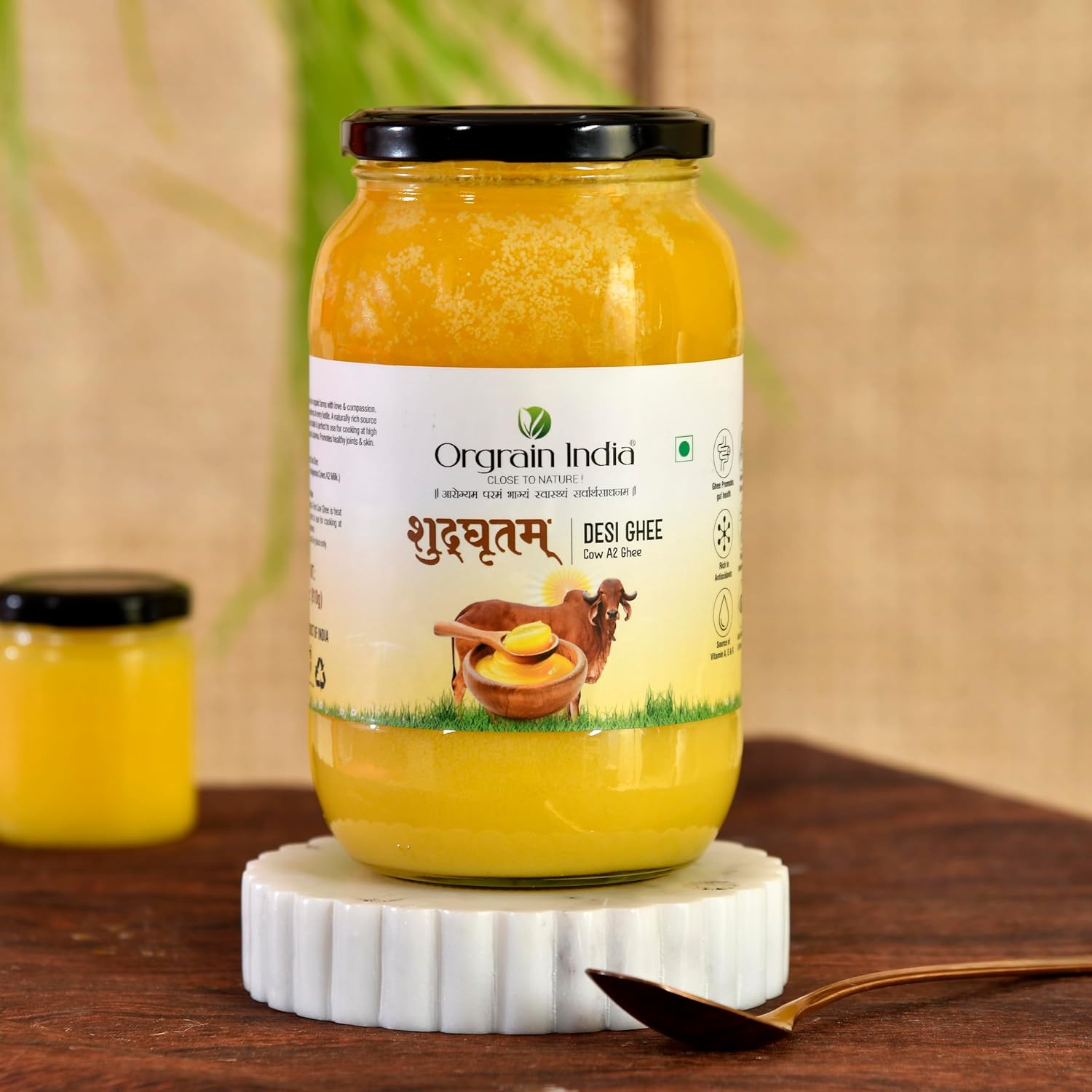 Natural ?????????? Desi Cow Ghee By Orgrain India | Rich In Nutrients & Healthy Desi Cow Ghee For Boost Energy | (1 Litr) 33.8 Ounce | Jar Pack